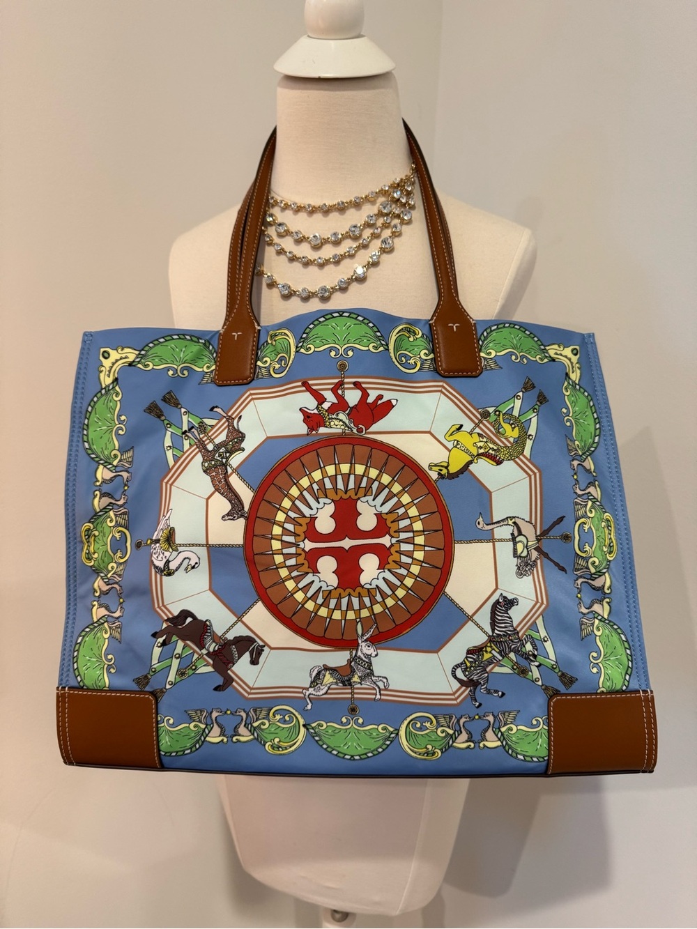 Tory Burch Ella Tote in Blue Carousel - approx 15 x 14 inches